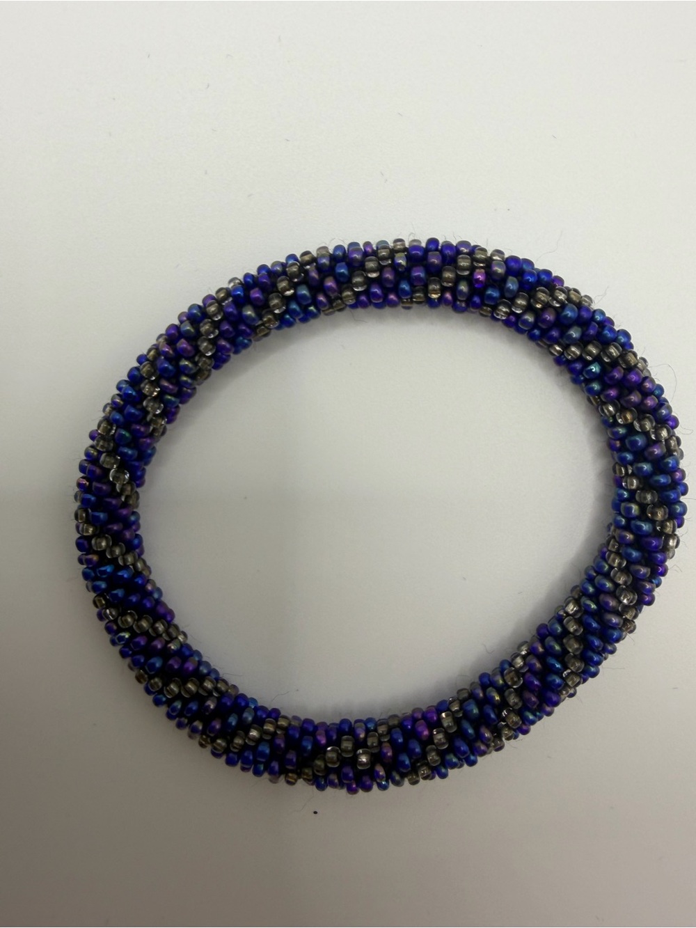 Beaded Spiral Bracelet - Blue & Silver